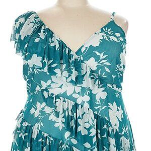 Teal Midi Mesh Ruffle Surplice Dress